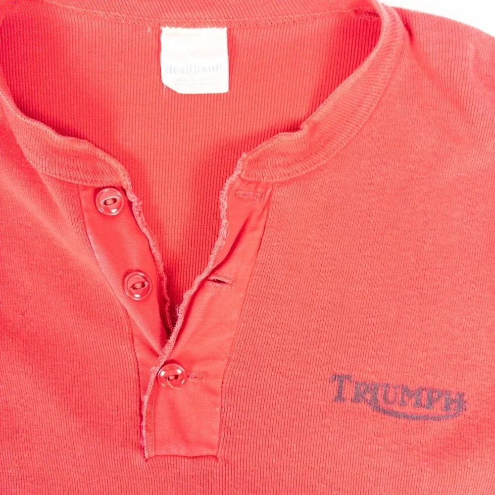Triumph Henley Ribbed Motorcycle‎ Jersey Denver USA Made L Red Vintage 80s Isles
